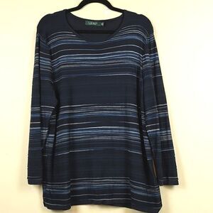 Lauren Ralph Lauren Mixed Stripe Long Sleeve Textured Knit Tunic Sweater Top